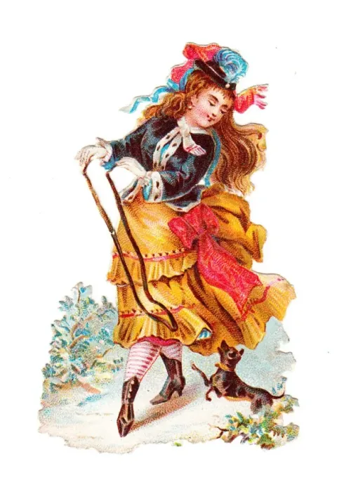 Framed Print : Woman with dog on a Victorian scrap Framed Print : Woman with dog on a Victorian scrap