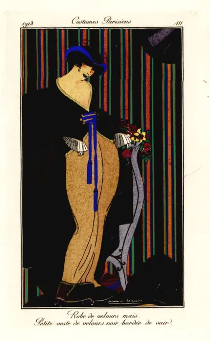 Framed Print : Woman in dress of corn-yellow velvet with black waistcoat Framed Print : Woman in dress of corn-yellow velvet with black waistcoat