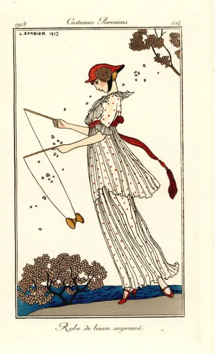 Framed Print : Woman in dress of printed linen playing diabolo, 1913 Framed Print : Woman in dress of printed linen playing diabolo, 1913