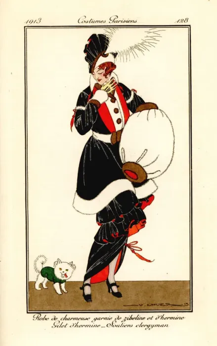 Framed Print : Woman in dress trimmed with zibeline and ermine, 1913