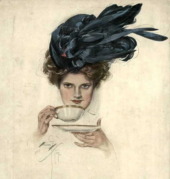 Woman drinking tea 1907