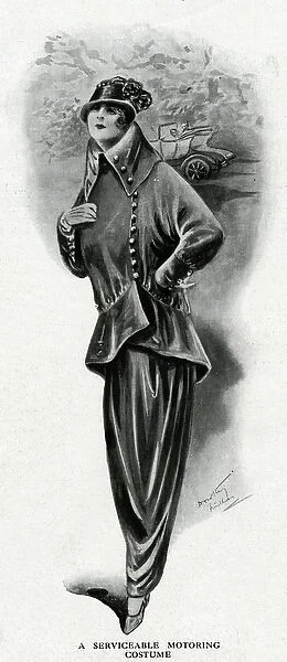 Woman in elegant motoring costume
