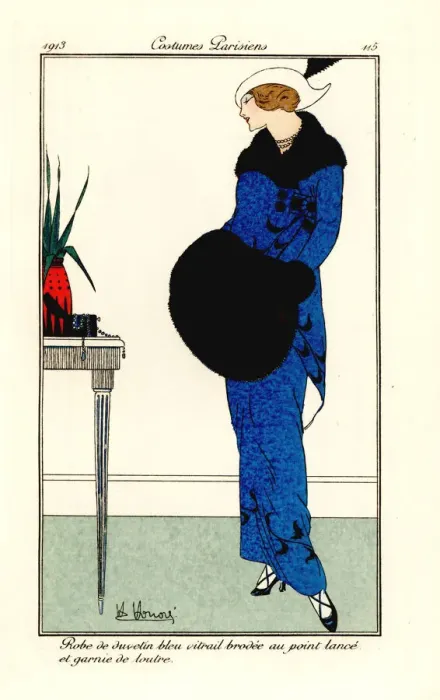 Framed Print : Woman in embroidered dress of duvetin with otter trim, 1913 Framed Print : Woman in embroidered dress of duvetin with otter trim, 1913