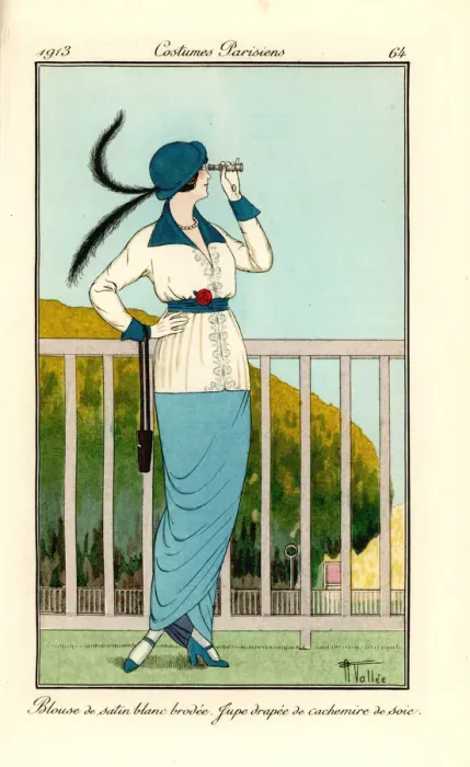 Framed Print : Woman in embroidered satn blouse and draped skirt, 1913 Framed Print : Woman in embroidered satn blouse and draped skirt, 1913