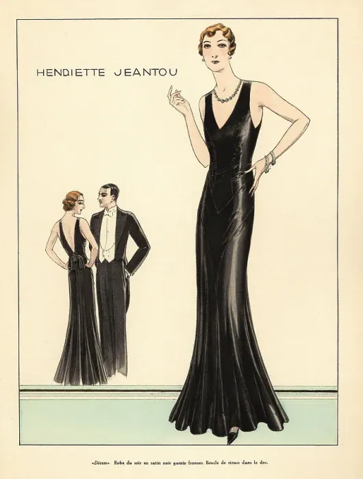Framed Print : Woman in evening gown of black satin by Henriette Jeantou, 1931 Framed Print : Woman in evening gown of black satin by Henriette Jeantou, 1931
