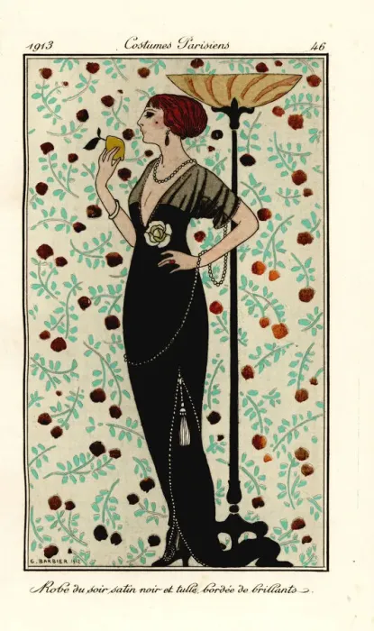 Framed Print : Woman in evening gown of black satin and tulle Framed Print : Woman in evening gown of black satin and tulle