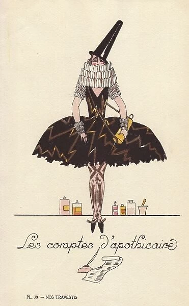 Woman in fancy dress costume as an apothecarys recipe