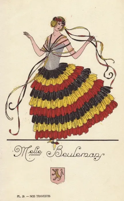 Framed Print : Woman in fancy dress costume as Mademoiselle Beulemans Framed Print : Woman in fancy dress costume as Mademoiselle Beulemans