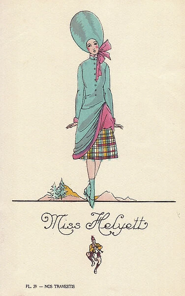 Woman in fancy dress costume as Miss Helyett