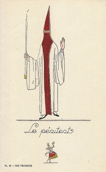 Woman in fancy dress costume as a penitent, in hooded robe