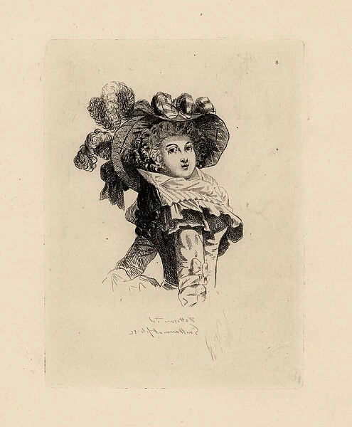 Woman in fashionable large hat era of Marie Antoinette