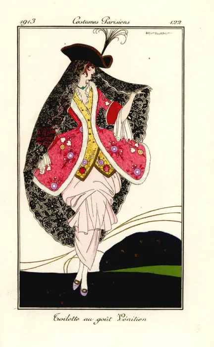 Framed Print : Woman in fashionable outfit in the Venetian taste, 1913