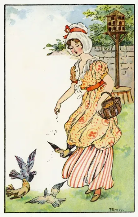 Framed Print : Woman feeding pigeons Framed Print : Woman feeding pigeons