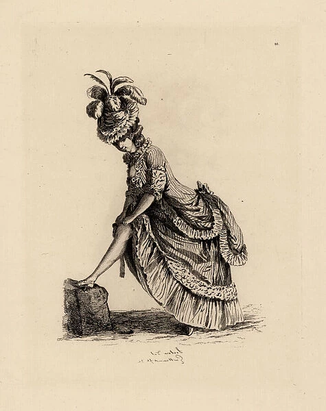 Woman fixing her stockings, era of Marie Antoinette