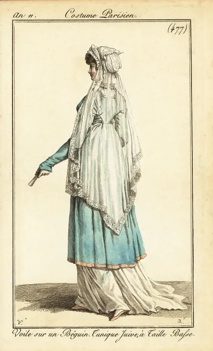 Framed Print : Woman in formal costume with long veil on a wimple, Paris, 1803 Framed Print : Woman in formal costume with long veil on a wimple, Paris, 1803