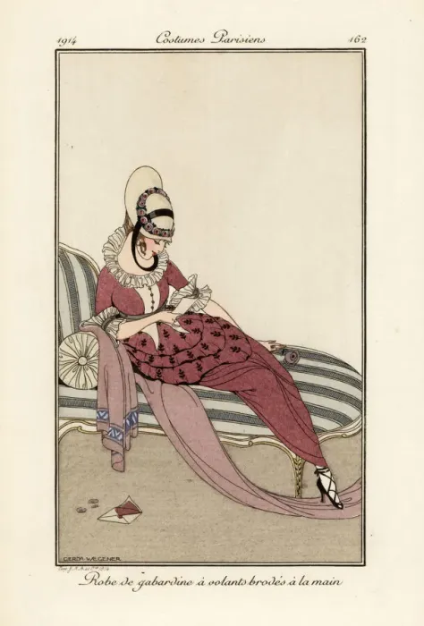 Framed Print : Woman in gaberdine dress with hand-embroidered frills Framed Print : Woman in gaberdine dress with hand-embroidered frills