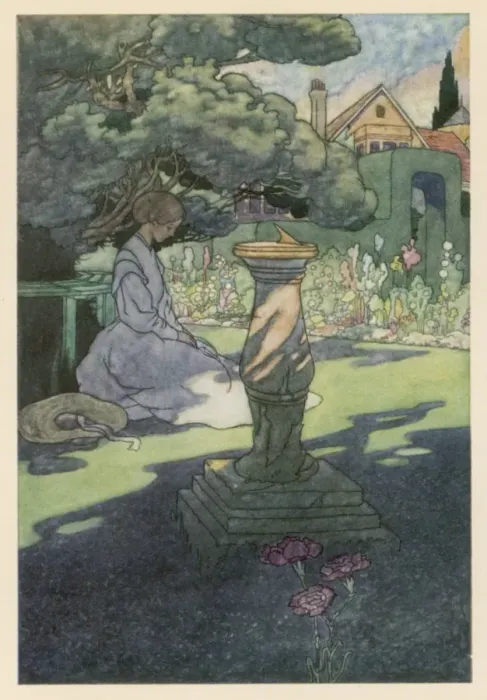 Framed Print : Woman and Garden Sundial Framed Print : Woman and Garden Sundial