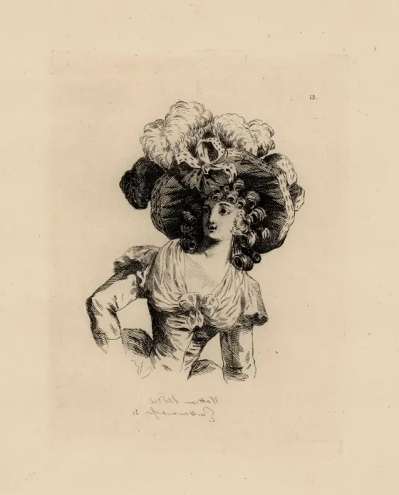 Framed Print : Woman in giant bonnet with feathers, era of Marie Antoinette Framed Print : Woman in giant bonnet with feathers, era of Marie Antoinette