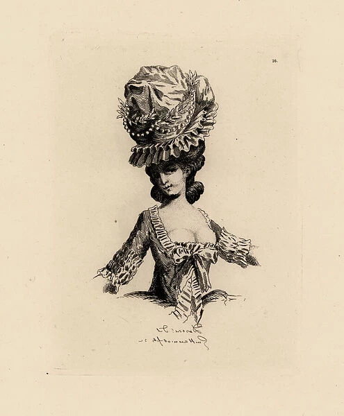 Woman in giant bonnet with pearls, era of Marie Antoinette