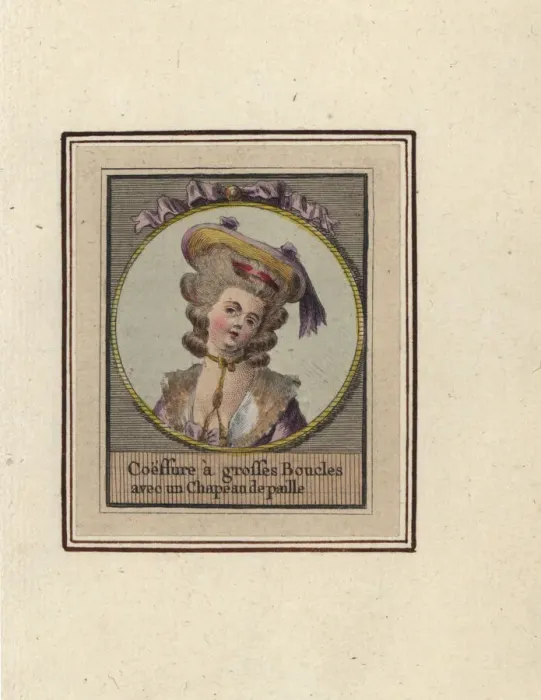Framed Print : Woman in hairstyle with large curls under a straw hat, 1783 Framed Print : Woman in hairstyle with large curls under a straw hat, 1783