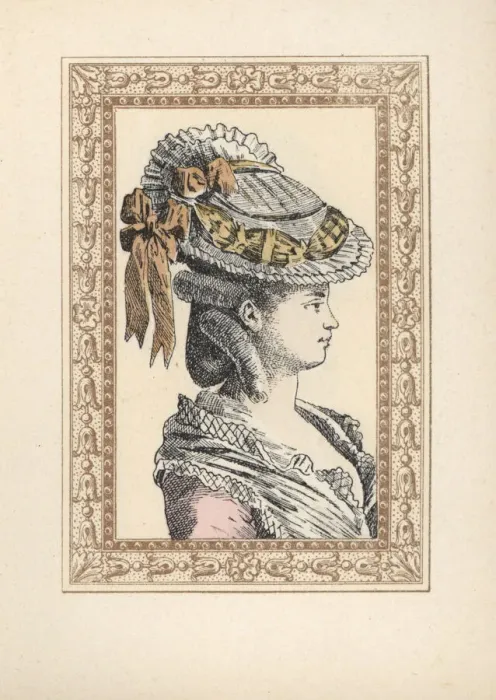 Framed Print : Woman in hairstyle with ringlets and a Phrygian hat Framed Print : Woman in hairstyle with ringlets and a Phrygian hat