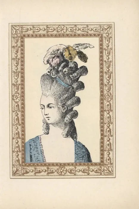 Framed Print : Woman in hairstyle with ringlets and plumes Framed Print : Woman in hairstyle with ringlets and plumes
