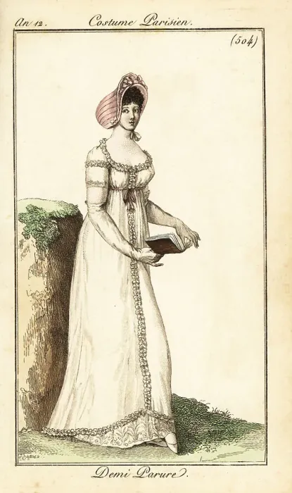 Framed Print : Woman in half-formal wear reading a book, Paris, 1803 Framed Print : Woman in half-formal wear reading a book, Paris, 1803
