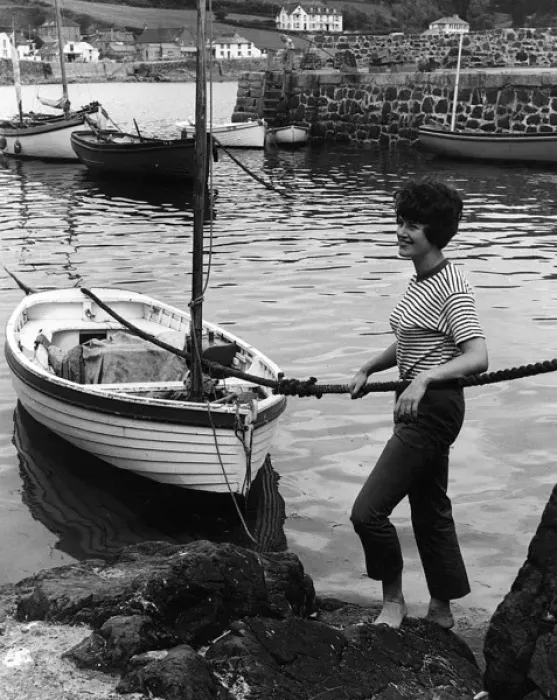 Framed Print : Woman in harbour, Coverack, Cornwall Framed Print : Woman in harbour, Coverack, Cornwall