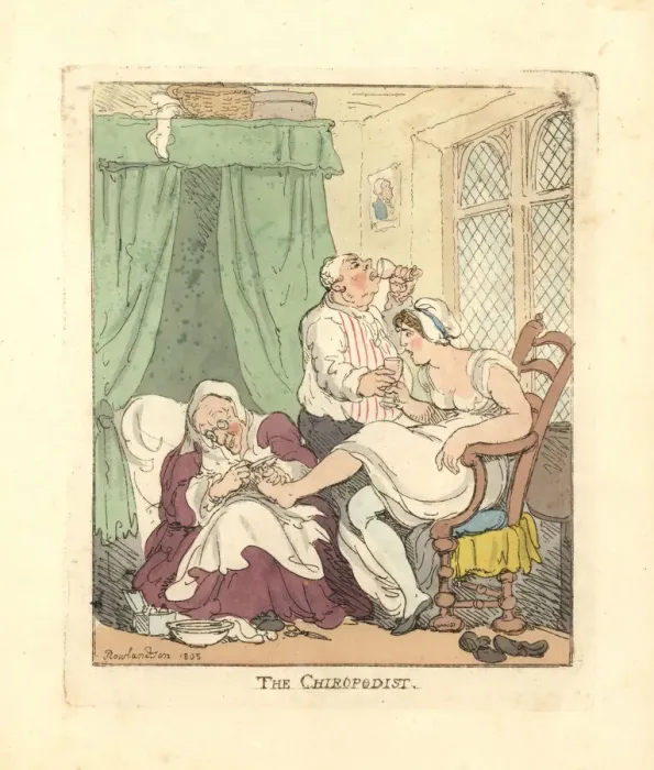 Framed Print : Woman having her feet treated painfully by a chiropodist Framed Print : Woman having her feet treated painfully by a chiropodist