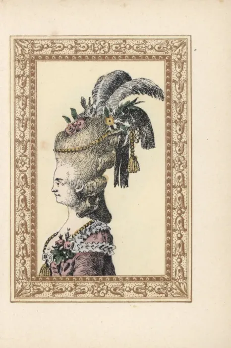 Framed Print : Woman in a hedgehog hairdo with feathers Framed Print : Woman in a hedgehog hairdo with feathers