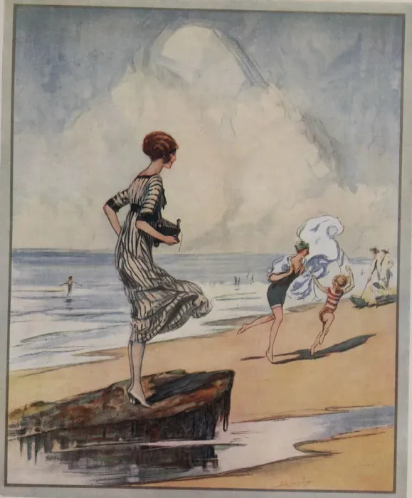 Framed Print : Woman holds Camera on the Beach Date: 1920 Framed Print : Woman holds Camera on the Beach Date: 1920