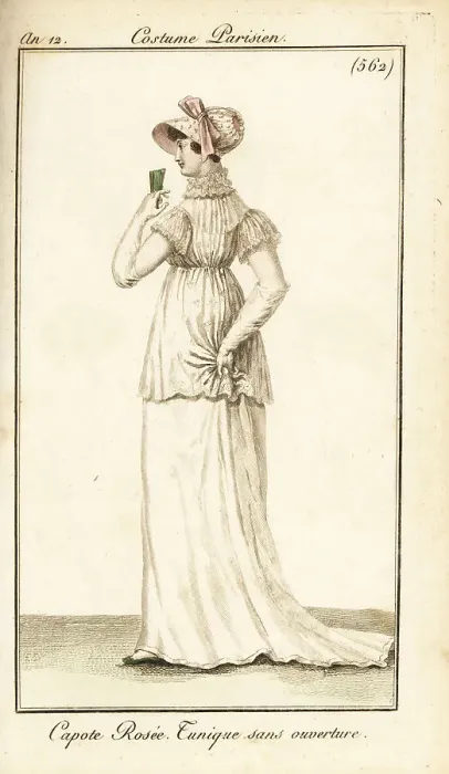 Framed Print : Woman in hooded cap, white muslin dress, Paris, 1804 Framed Print : Woman in hooded cap, white muslin dress, Paris, 1804
