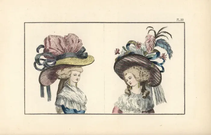 Framed Print : Woman in huge hats from the court of Marie Antoinette Framed Print : Woman in huge hats from the court of Marie Antoinette