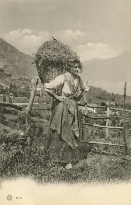 Framed Print : Woman of the Italian Lakes with straw backpack Framed Print : Woman of the Italian Lakes with straw backpack