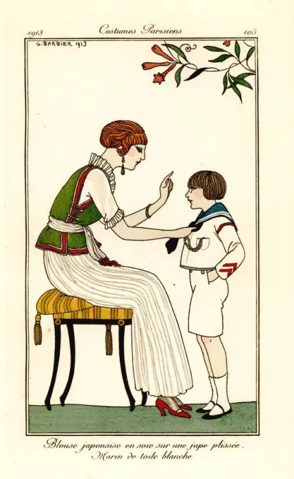 Framed Print : Woman in Japanese silk blouse and long pleated skirt, 1913 Framed Print : Woman in Japanese silk blouse and long pleated skirt, 1913