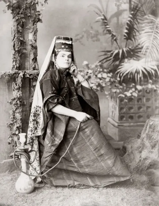 Framed Print : Woman from Jerusalem, c. 1880 s, with hookah Framed Print : Woman from Jerusalem, c. 1880 s, with hookah