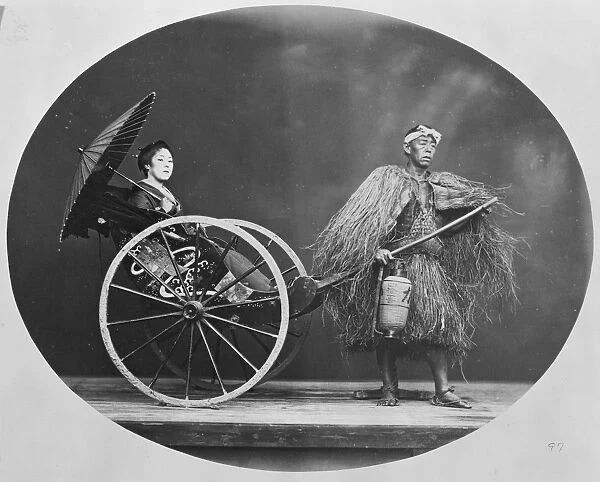 Woman in a jinrikisha (Japanese rickshaw), Japan