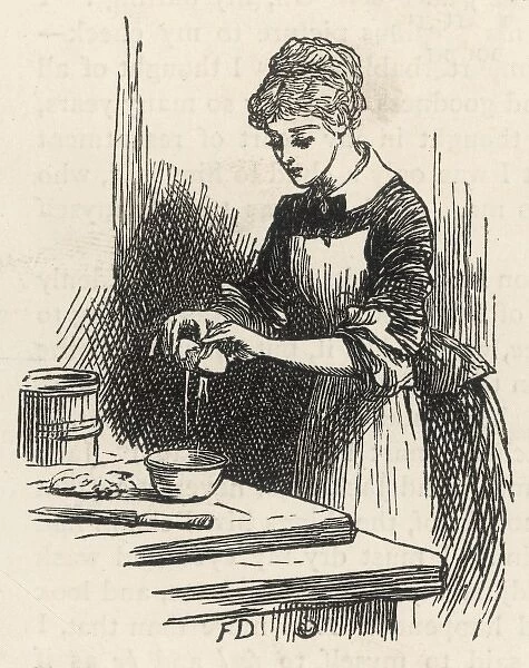 Woman in kitchen, breaking egg
