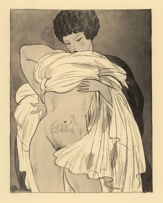 Framed Print : Woman lifting her dress to reveal a painting of an Framed Print : Woman lifting her dress to reveal a painting of an