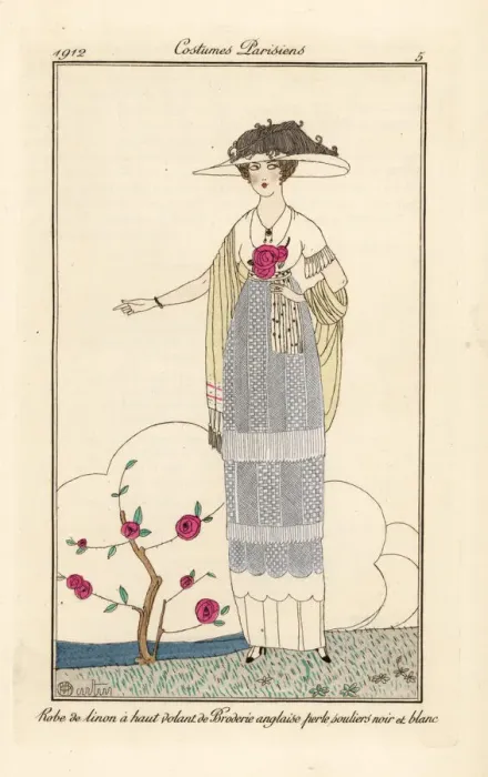 Framed Print : Woman in linen dress with pearl English lace Framed Print : Woman in linen dress with pearl English lace