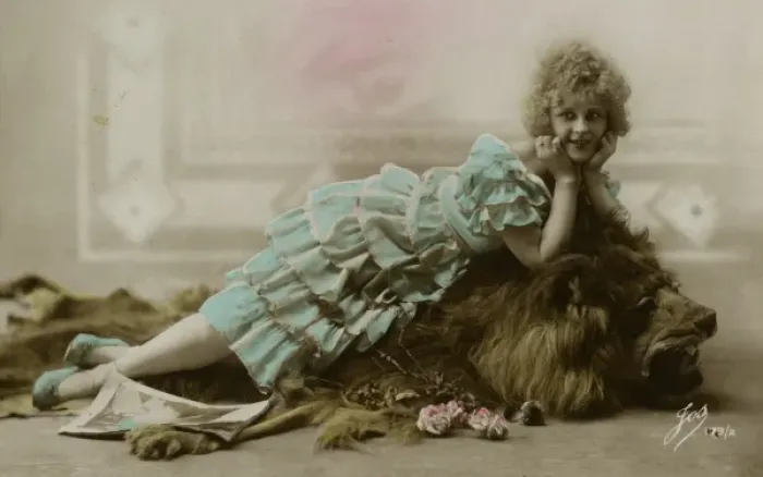 Framed Print : Woman with Lion 1920S? Framed Print : Woman with Lion 1920S?