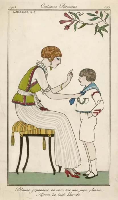 Framed Print : Woman and little boy in a fashion illustration Framed Print : Woman and little boy in a fashion illustration