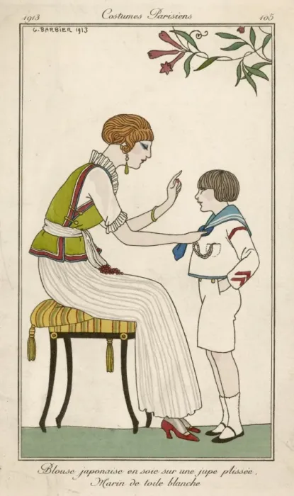 Framed Print : Woman and little boy in a fashion illustration Framed Print : Woman and little boy in a fashion illustration