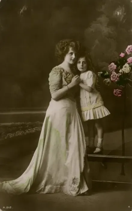 Framed Print : Woman and little girl in studio photo Framed Print : Woman and little girl in studio photo