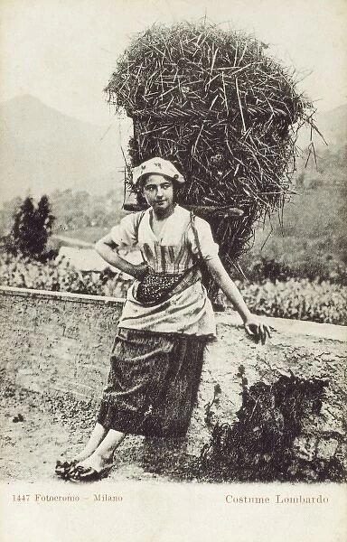 Woman from Lombardy carrying hay