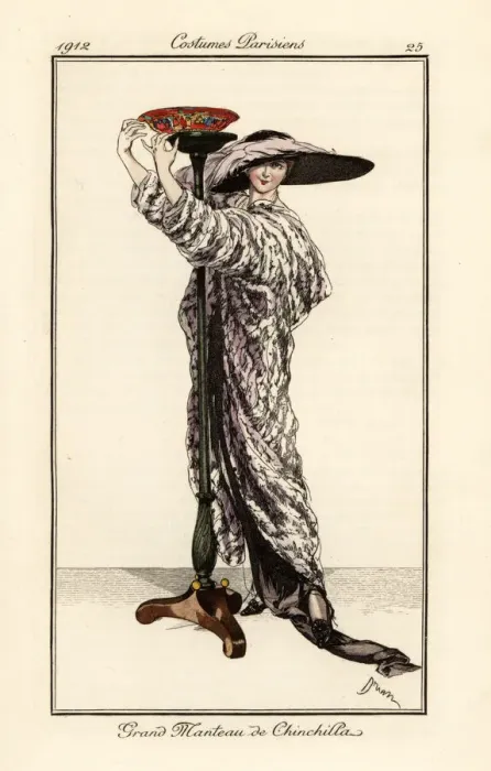 Framed Print : Woman in long coat of chincilla fur with lampstand Framed Print : Woman in long coat of chincilla fur with lampstand