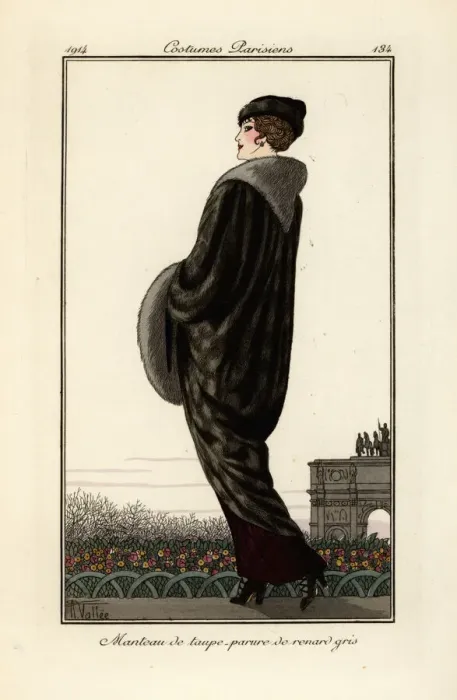 Framed Print : Woman in long coat of grey fox fur Framed Print : Woman in long coat of grey fox fur