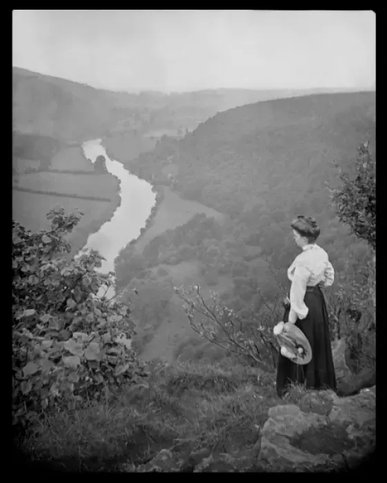 Framed Print : Woman looking down into a valley Framed Print : Woman looking down into a valley