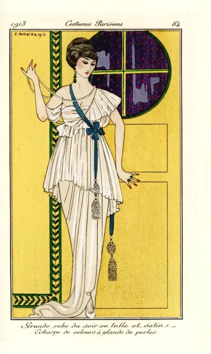 Framed Print : Woman in luxurious evening gown of tulle and satin, 1913 Framed Print : Woman in luxurious evening gown of tulle and satin, 1913