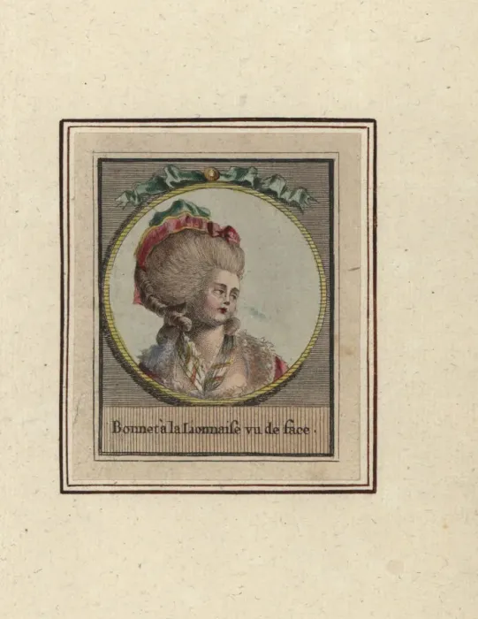 Framed Print : Woman in a Lyonnaise bonnet seen from the front, 1783